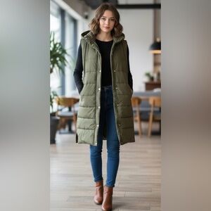 Women's Olive Hooded Puffer Vest ptp 21”